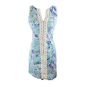 Lilly Pulitzer Blue Sheath Dress Womens 0 Front Lace Ryder Lilly's Lilac pastel